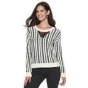 ⬇️Rock and Republic lace up striped sweater sz sm